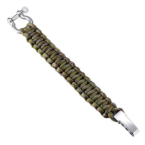 DonDon Paracord Pulsera de Supervivencia para Hombres Acero Inoxidable Fabricada Brazalete Trenzado para Actividades Outdoor olivarero-Gris-marrón