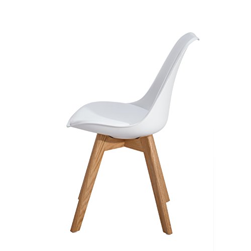 DORAFAIR Pack 4 sillas escandinava Estilo nórdico Silla de Comedor, con Las piernas de Madera de Roble Maciza y cojín cómoda,Blanco