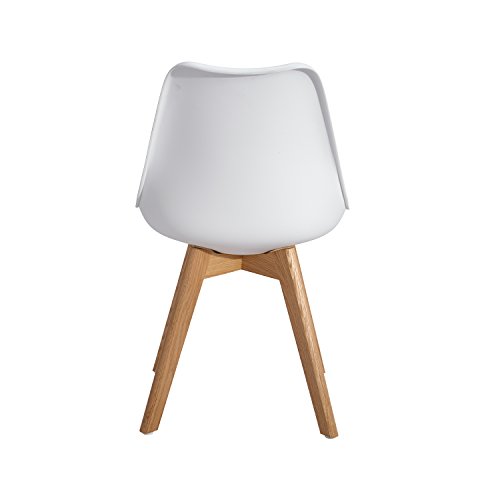 DORAFAIR Pack 4 sillas escandinava Estilo nórdico Silla de Comedor, con Las piernas de Madera de Roble Maciza y cojín cómoda,Blanco