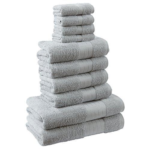 Dreamscene – lujo 100% algodón egipcio 10 piezas juego de toalla de baño Set de regalo de baño de cara mano, plata gris, 10 unidades)