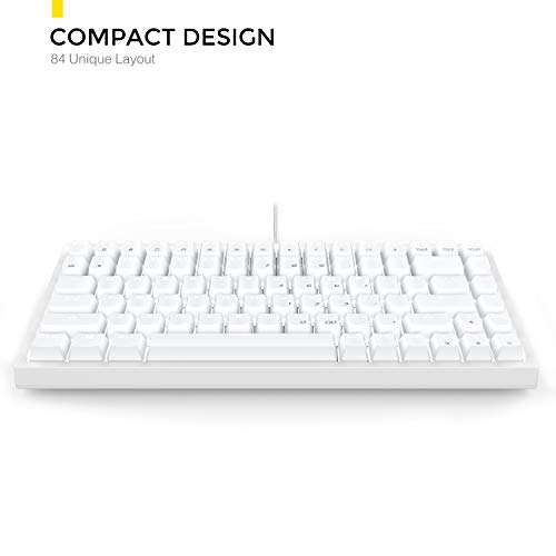 DREVO Gramr Teclado Mecánico Gaming Retroiluminación LED Blanca, Tamaño 75% Tipo TKL con 84 Teclas QWERTY Keyboard Interruptor Azul,Blanco