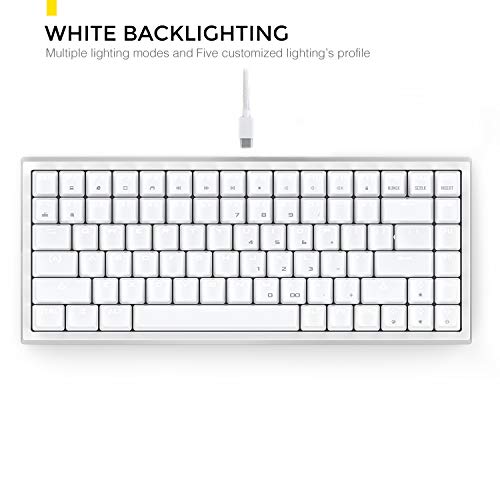 DREVO Gramr Teclado Mecánico Gaming Retroiluminación LED Blanca, Tamaño 75% Tipo TKL con 84 Teclas QWERTY Keyboard Interruptor Azul,Blanco