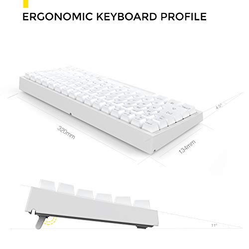 DREVO Gramr Teclado Mecánico Gaming Retroiluminación LED Blanca, Tamaño 75% Tipo TKL con 84 Teclas QWERTY Keyboard Interruptor Azul,Blanco