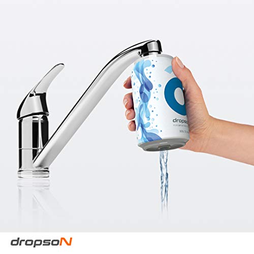 dropson Lata filtrante Filtro de Agua para Grifo, Membrana de microfiltración 100% Natural, 300 litros de Agua filtrada, monitorizable con Smartphone, Llena una Jarra de 1L en 1 min.