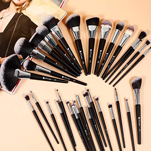 DUcare Brochas de Maquillaje Profesional Negro 32 pcs Maquillaje Profesional Pinceles Premium Synthetic Maquillaje de Ojos, Rubor, Contorno, Corrector, Pinceles Cosméticos