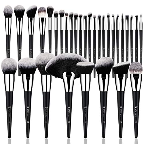 DUcare Brochas de Maquillaje Profesional Negro 32 pcs Maquillaje Profesional Pinceles Premium Synthetic Maquillaje de Ojos, Rubor, Contorno, Corrector, Pinceles Cosméticos