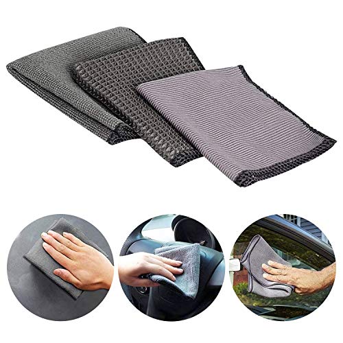 DY_Jin Juego de Limpieza para automóvil de 9 Piezas, toallitas de Limpieza Multiusos, paño de Microfibra para automóvil, con Cepillo para neumáticos, Guantes de Trabajo, Esponja(Gray)