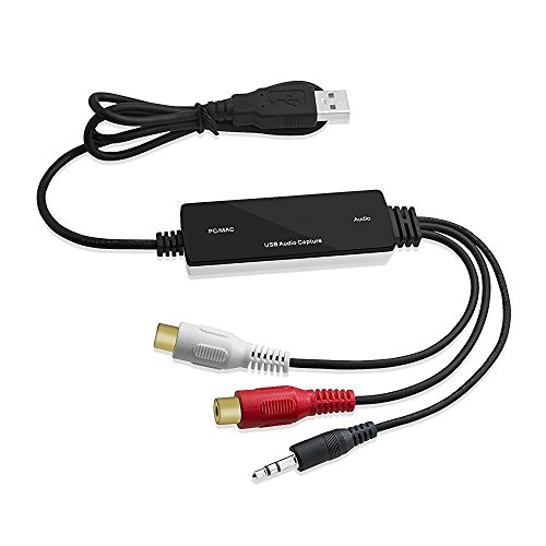 Easy-Link Capturadora Audio USB 2.0 - Convertidor Audio 3.5mm RCA L/R Audio Grabber para Windows Mac / Cassette a MP3 / Audio Analógico a Digital
