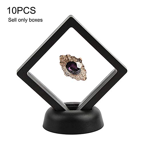 easybuy 10 Unidades de muestras de joyería, Expositor de Doble Cara, Marco Flotante, Challenge Moneda Gemstone 3D Display Stand Box para Visit The Booth, coleccionistas, plástico, Negro, 9x9cm