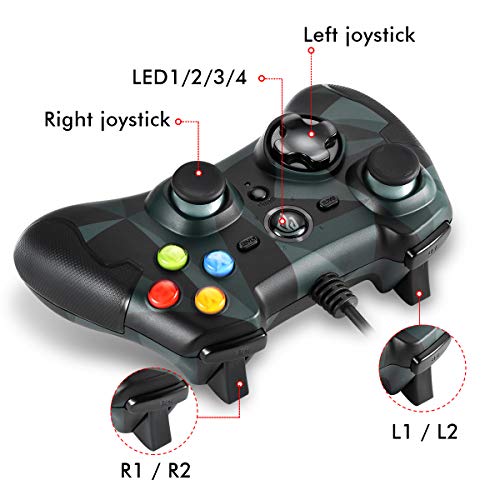 EasySMX Mando para PC, [Regalos para Padre] PS3 Gamepad Alámbrico, Joystick con los Botones de Doble-Vibración Turbo y Trigger Compatible con Windows/Android/ PS3/ TV Box (Camuflaje)