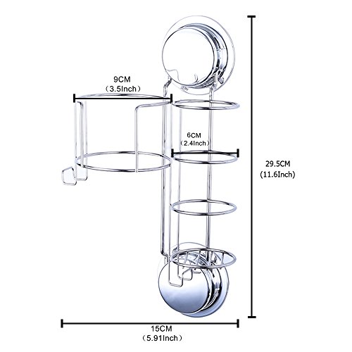 Ecoart Soporte para Secador de Pelo y Plancha de Pelo, Succión con Ventosa, Acero Inoxidable, con Sujeción para El Cable