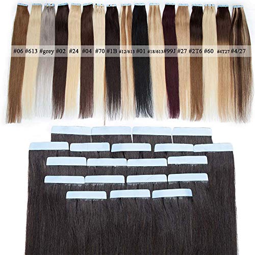 Elailite 20 Piezas Extensiones de Cabello Natural Adhesivas Remy Pelo Humano [Muy Gruesa] - 30 cm #1B Negro Natural - 60g (3g/pieza) Tape in Hair Extension Lisa