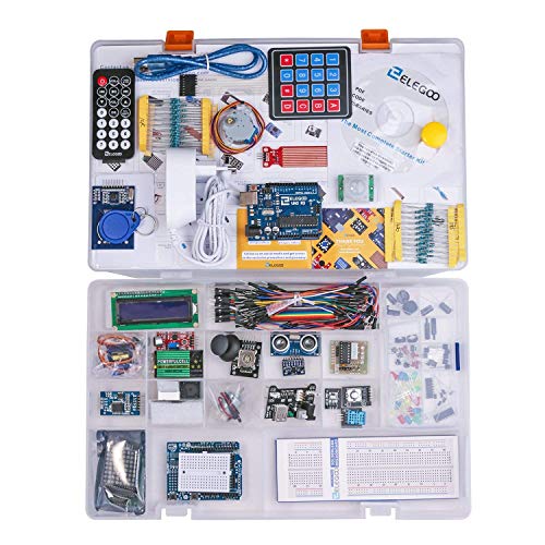 ELEGOO Conjunto Avanzado de Iniciación Compatible con Arduino IDE con Tutorial en Español y UNO R3 Placa, Relé, Modulo de Fuente de Alimentación, Pantalla LCD 1602, Motor Paso a Paso, Breadboard, etc.