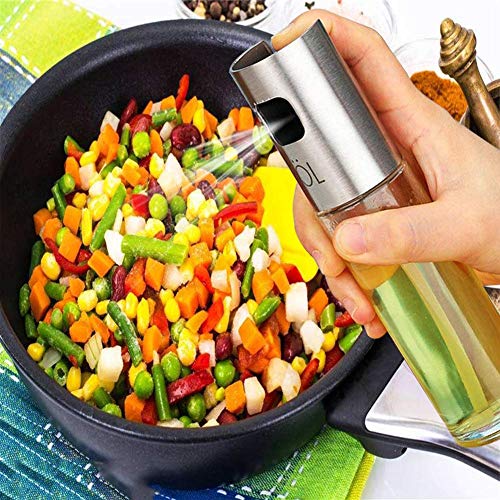 Eletorot Dispensador de pulverizador de Aceite, Rociador de Aceite, rociador de vinagre, Premium 304 Acero Inoxidable Botella de Vidrio 100 ML para cocinar/Ensalada/Hornear Pan/BBQ/Cocina (2 Piezas)