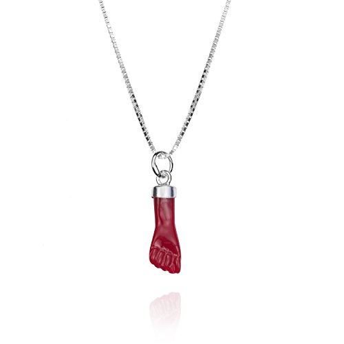 EMPATHY JEWELS Colgante Amuleto higa, Colgante Plata de Ley, Colgante puño de la Suerte, Especialmente para el Mal de Ojo, con Cadena de Plata de 40 cm. (Roja)