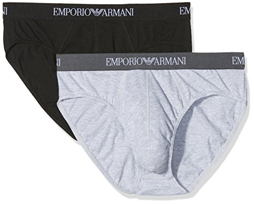 Emporio Armani 111321CC722, Calzoncillos Slip Hombre, pack de 2, Multicolor (Nero/Grigio Melange 97120), S