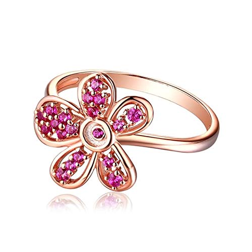 Epinki Mujer 18K Oro Rosa Anillo 0.22ct Rubí Redonda Flores Regalo de Joyería Aniversario de Bodas Talla 22