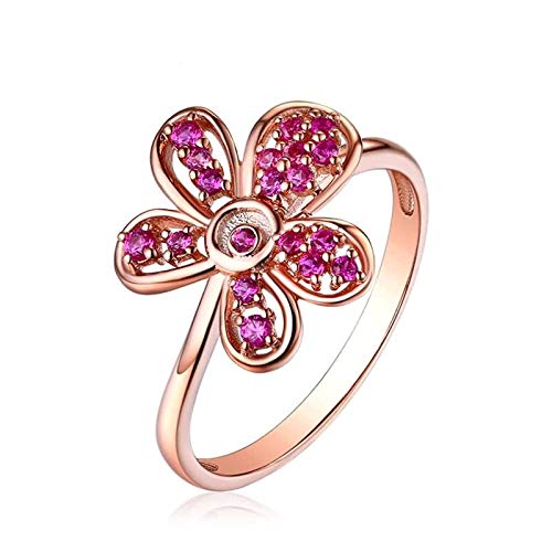 Epinki Mujer 18K Oro Rosa Anillo 0.22ct Rubí Redonda Flores Regalo de Joyería Aniversario de Bodas Talla 22