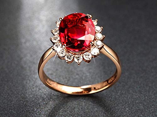 Epinki Oro Rosa 18K Anillo de Mujer Anillo Compromiso 1.3ct Turmalina Sol Flor Redondo Forma Rojo Talla 18,5