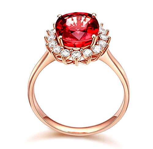 Epinki Oro Rosa 18K Anillo de Mujer Anillo Compromiso 1.3ct Turmalina Sol Flor Redondo Forma Rojo Talla 18,5