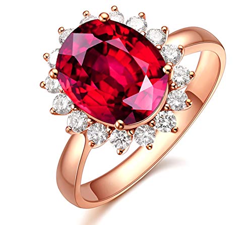 Epinki Oro Rosa 18K Anillo de Mujer Anillo Compromiso 1.3ct Turmalina Sol Flor Redondo Forma Rojo Talla 18,5