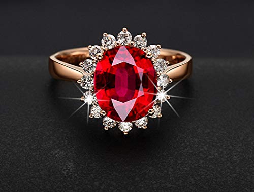 Epinki Oro Rosa 18K Anillo de Mujer Anillo Compromiso 1.3ct Turmalina Sol Flor Redondo Forma Rojo Talla 18,5