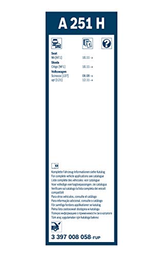 Escobilla limpiaparabrisas Bosch Rear A251H, Longitud: 250mm – 1 escobilla limpiaparabrisas para la ventana trasera