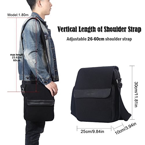 Eshow Bolso Bandolera a Hombro para Hombres Tela de Lona Escolares Messenger Negocio Trabajo Negro