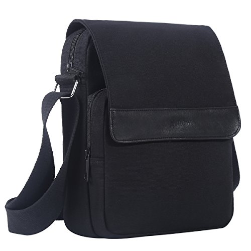 Eshow Bolso Bandolera a Hombro para Hombres Tela de Lona Escolares Messenger Negocio Trabajo Negro