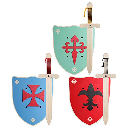 Espada mas Escudo de Caballero de Madera artesanales - Complemento para Juegos y Disfraces. Disponible en Distintos Colores. (Escudo Verde - XL)