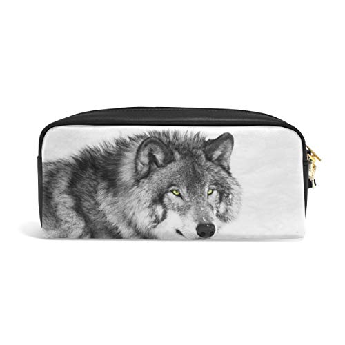 Estuche para lápices, bolsa de maquillaje de viaje con estampado de lobo, gran capacidad, impermeable, de piel, 2 compartimentos, el mejor regalo de Halloween para niños, niñas y niños