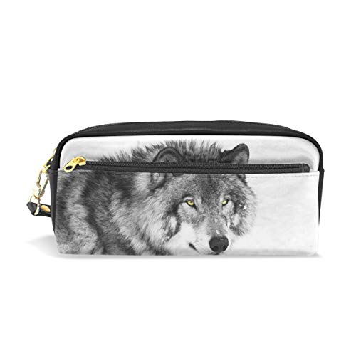 Estuche para lápices, bolsa de maquillaje de viaje con estampado de lobo, gran capacidad, impermeable, de piel, 2 compartimentos, el mejor regalo de Halloween para niños, niñas y niños