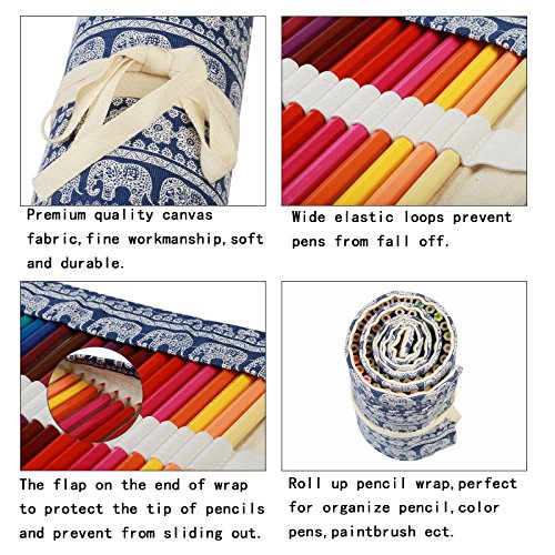 estuches enrollable de lápiz KAKOO estuche arte de bolso de lona de enrollable para guardar lapices de colores, boli de gel