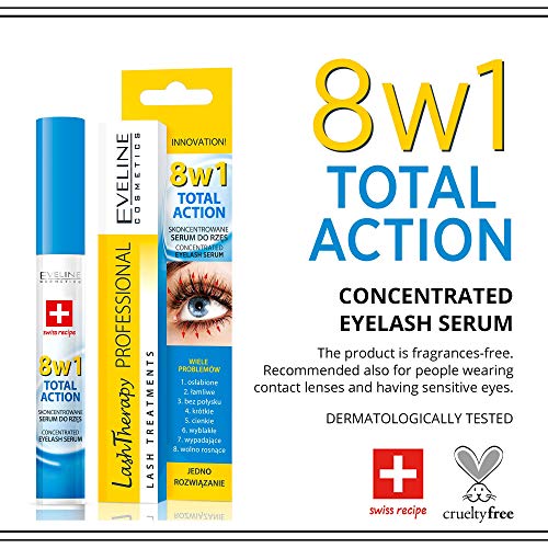 Eveline Cosmetics - Sérum multifunción para pestañas Total Action, 8 en 1, caja de 1 (1 x 10 ml)