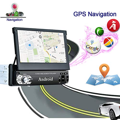 EZoneTronics Android 9.0 Flip out 1Din Car Radio Estéreo 7 Pulgadas Pantalla táctil capacitiva Alta definición 1024x600 Navegación GPS Bluetooth WiFi/USB/SD/Am/FM/RDS Player 1G RAM + 16G ROM