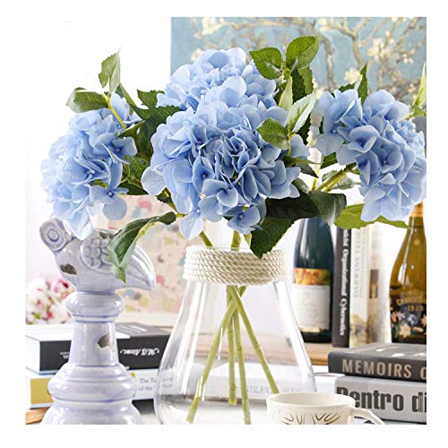 Famibay Flores Artificiales Hortensias Ramos de Flores Azules Seda Hortensias Planta para Bodas Hogar Hotel Decoración