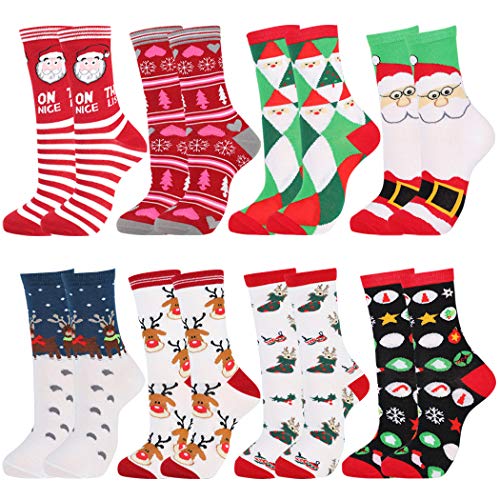 Fansport 8 Pares Calcetines Navideños Calcetines Termicos,Calcetines de Invierno Felpa Cálidos Calcetines Navidad para Mujer Regalo Navidad