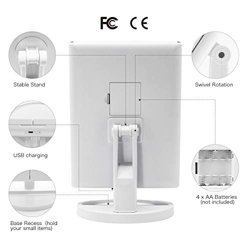 FASCINATE Espejo con Luz para Maquillaje Pantalla Táctil Lámparas con Iluminacíon 21 Led 1X/3X/5X/10X Triple Plegable Espejo Rotación de 180° Regalos Espejo de Mesa Carga con USB o Batería