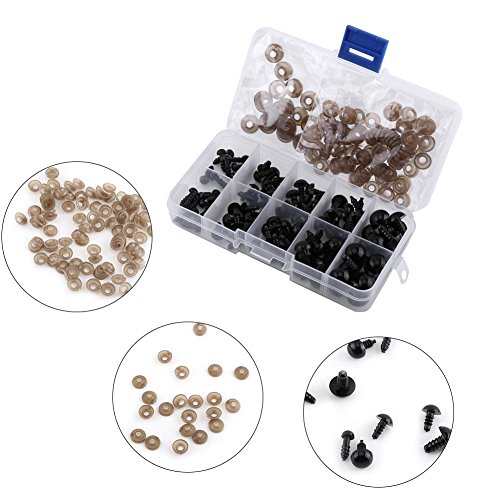 Fdit 100 Piezas de plástico Negro de Seguridad de Ojos de Juguete Ojos de reemplazo para muñecas muñecas Osos de Peluche Animales artesanías de 6-12 mm con Junta