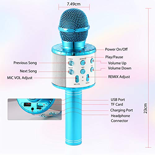 Fede Micrófono Karaoke Bluetooth, Microfono Inalámbrico Karaoke Portátil con luz LED multicolor para Niños Canta Partido Musica, Compatible con Android/iOS PC o Teléfono Inteligente