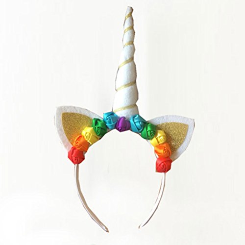 FENICAL Disfraz de Unicornio para Niñas Diadema Unicornio Floral con Oreja y Falda Tutú de Arco Iris Disfraz para Fiesta Azul Cielo Tamaño M