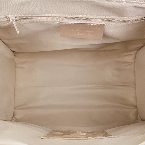 Firenze Artegiani Bolso de Hombro para Mujer en Piel auténtica, Grabado arabescos, asa Cuero Trenzado, 31 cm, Taupe