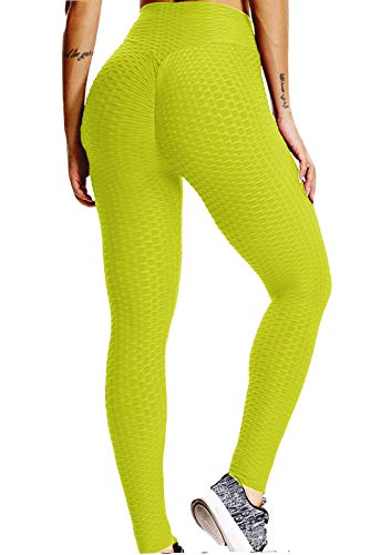 FITTOO Leggings Push Up Mujer Mallas Pantalones Deportivos Alta Cintura Elásticos Yoga Fitness  Amarillo S