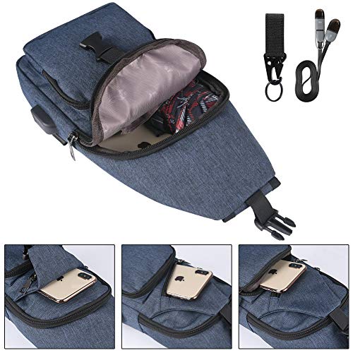 flintronic Sling Bag, Bolsa de Pecho con Puerto de Carga USB, Puerto Crossbody para Hombres Mujeres Senderismo Ligero Ciclismo Mochila de Viaje para Acampar (Incluye 1 Cable USB)