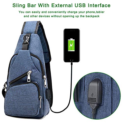 flintronic Sling Bag, Bolsa de Pecho con Puerto de Carga USB, Puerto Crossbody para Hombres Mujeres Senderismo Ligero Ciclismo Mochila de Viaje para Acampar (Incluye 1 Cable USB)
