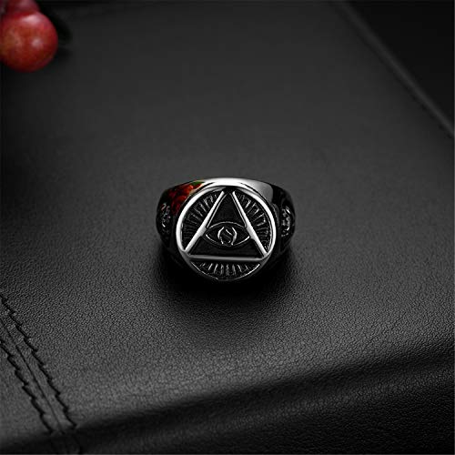 Flongo Anillo de Sello Grande Anillo de Hombre Acero Inoxidable La Pirámide con El Ojo Que Todo Lo Ve, Anillo Ojo de Horus Egipcio, Regalo Original para Hombre Talla 30