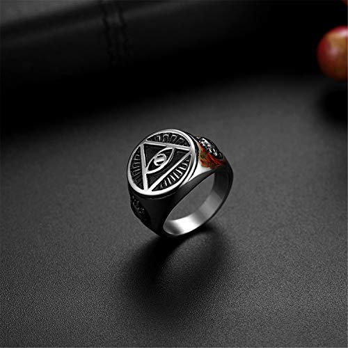 Flongo Anillo de Sello Grande Anillo de Hombre Acero Inoxidable La Pirámide con El Ojo Que Todo Lo Ve, Anillo Ojo de Horus Egipcio, Regalo Original para Hombre Talla 30