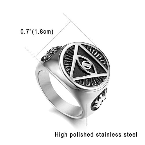 Flongo Anillo de Sello Grande Anillo de Hombre Acero Inoxidable La Pirámide con El Ojo Que Todo Lo Ve, Anillo Ojo de Horus Egipcio, Regalo Original para Hombre Talla 30