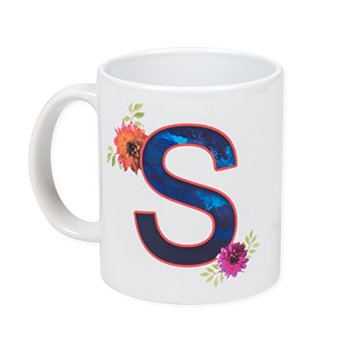 Floral Monogram Letter K, 11 Ounce Ceramic Coffee Mug