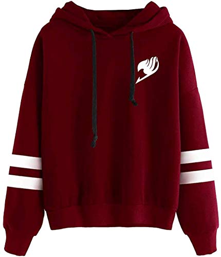 FLYCHEN Sudadera con Capucha para Mujer Anime Fairy Tail Estampado Logo Gráfica Clásico Color Sólido Sudadera Adolescentes Deportiva - Burgundy 4 - M